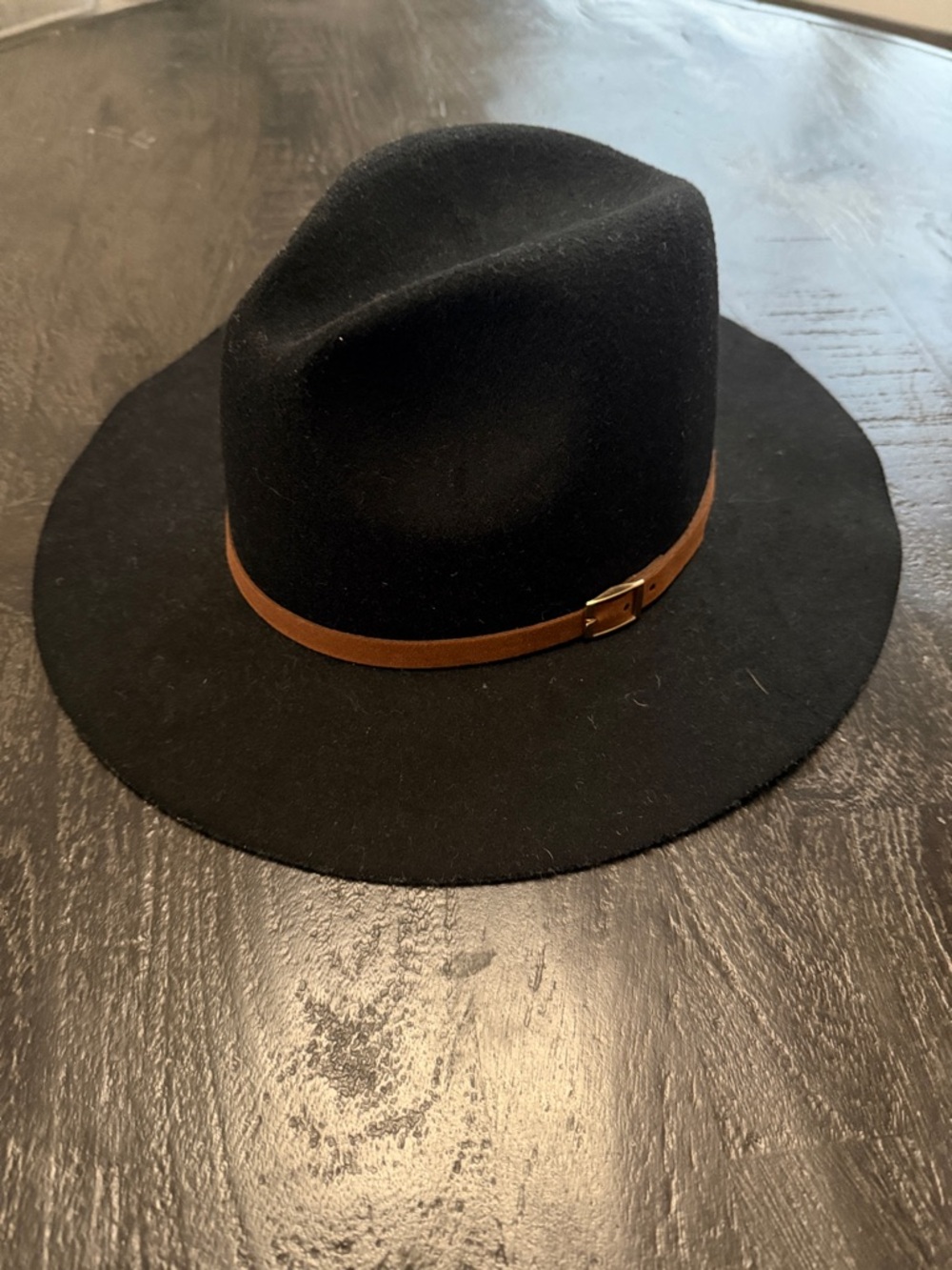 Women's Black Felt Fedora Hat with Tan Leather Band - Picture 1 of 4